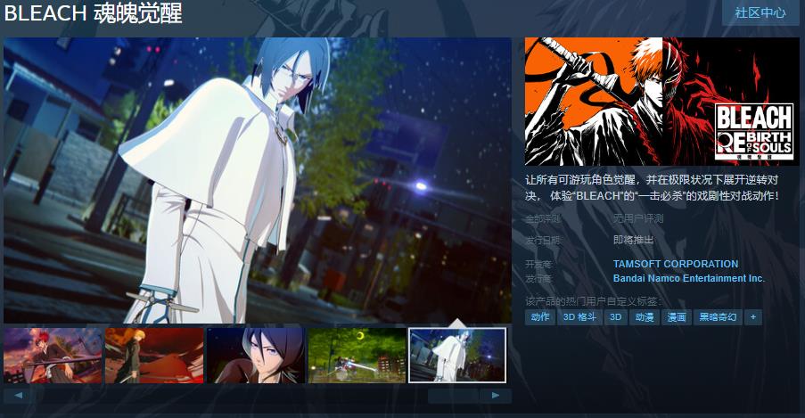 漫改游戏《BLEACH 魂魄觉醒》今日上线Steam页面，发售日待定！